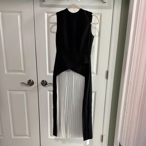 Commense Black and White Asymmetrical Pleated Midi Dress